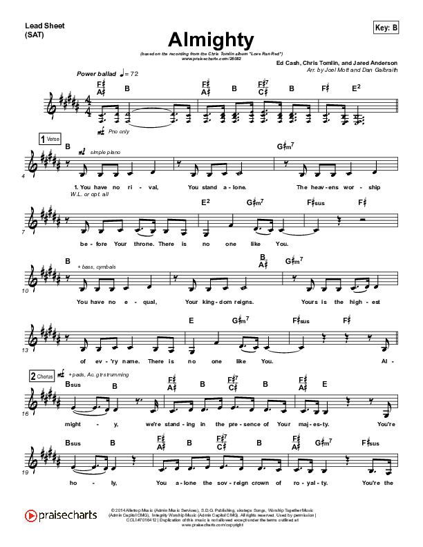 Almighty Lead Sheet (SAT) (Chris Tomlin)