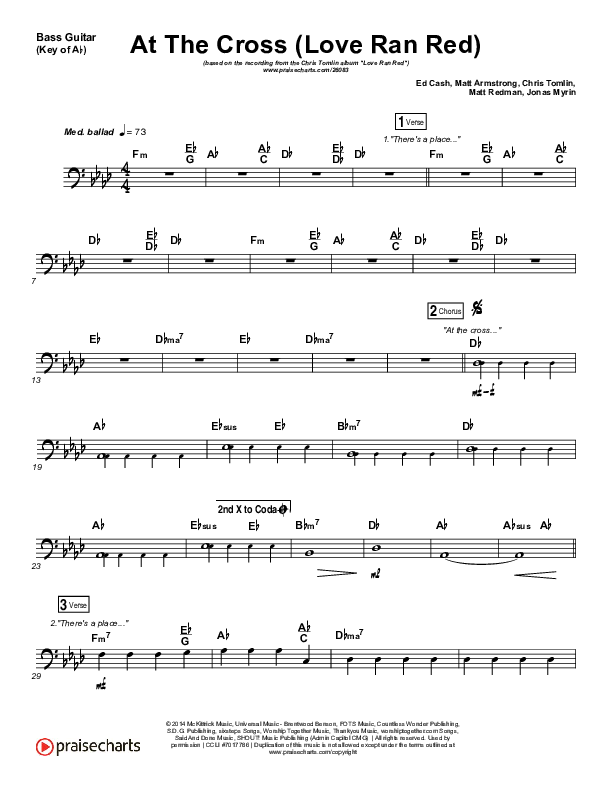 At The Cross (Love Ran Red) Bass Guitar (Chris Tomlin)