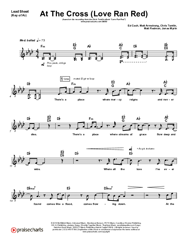 At The Cross (Love Ran Red) Lead Sheet (Melody) (Chris Tomlin)