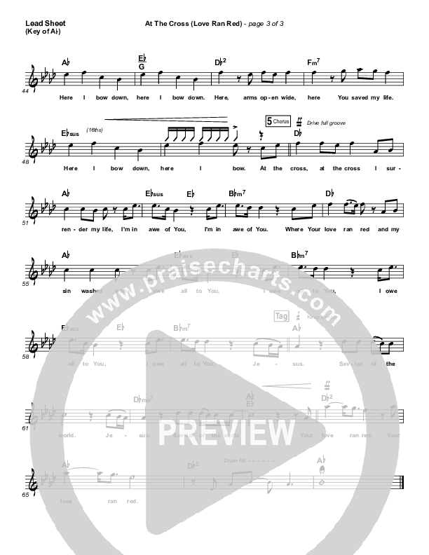 At The Cross (Love Ran Red) Lead Sheet (Melody) (Chris Tomlin)