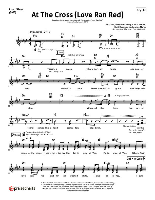 At The Cross (Love Ran Red) Lead Sheet (SAT) (Chris Tomlin)