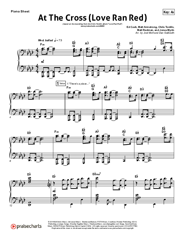 At The Cross (Love Ran Red) Piano Sheet (Chris Tomlin)
