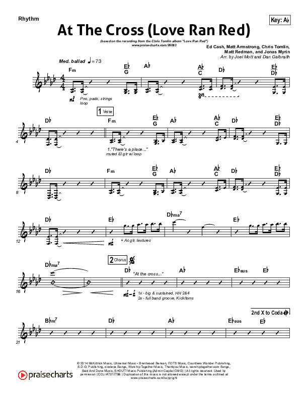 At The Cross (Love Ran Red) Rhythm Chart (Chris Tomlin)