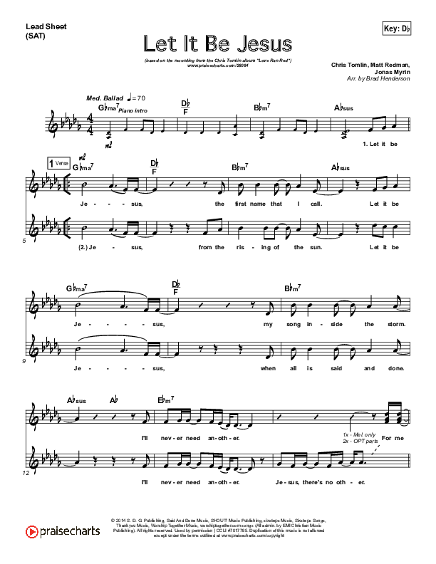 Let It Be Jesus Lead Sheet (SAT) (Chris Tomlin)