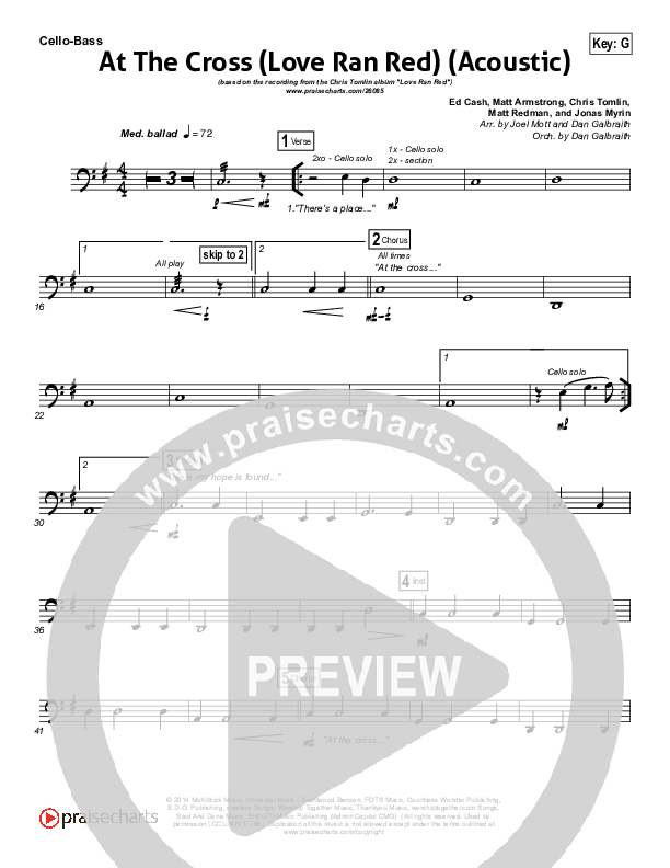 At The Cross (Love Ran Red) (Acoustic) Cello/Bass (Chris Tomlin)