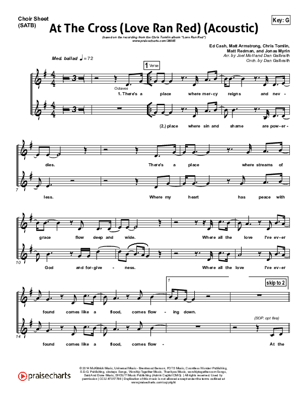 At The Cross (Love Ran Red) (Acoustic) Choir Sheet (SATB) (Chris Tomlin)