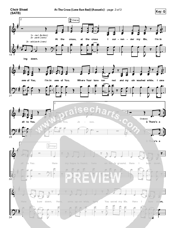 At The Cross (Love Ran Red) (Acoustic) Choir Sheet (SATB) (Chris Tomlin)