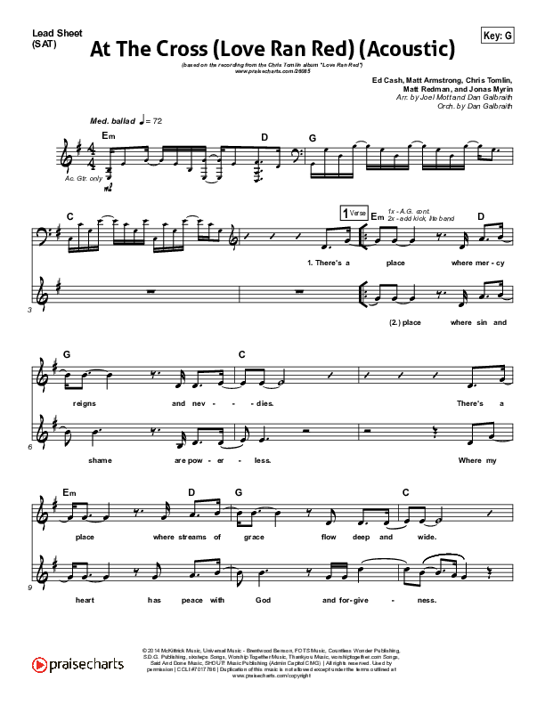 At The Cross (Love Ran Red) (Acoustic) Lead Sheet (SAT) (Chris Tomlin)