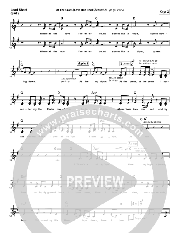 At The Cross (Love Ran Red) (Acoustic) Lead Sheet (SAT) (Chris Tomlin)