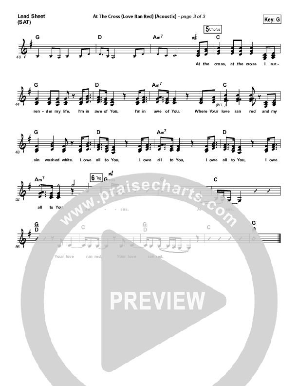 At The Cross (Love Ran Red) (Acoustic) Lead Sheet (SAT) (Chris Tomlin)