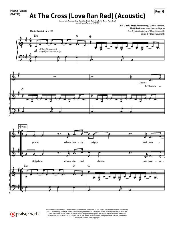 At The Cross (Love Ran Red) (Acoustic) Piano/Vocal Pack (Chris Tomlin)