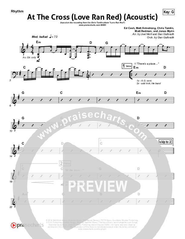 At The Cross (Love Ran Red) (Acoustic) Rhythm Chart (Chris Tomlin)