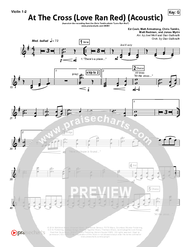 At The Cross (Love Ran Red) (Acoustic) Violin 1/2 (Chris Tomlin)