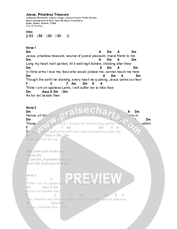 Jesus Priceless Treasure Chords & Lyrics (Buller, Balzer & Aichele)