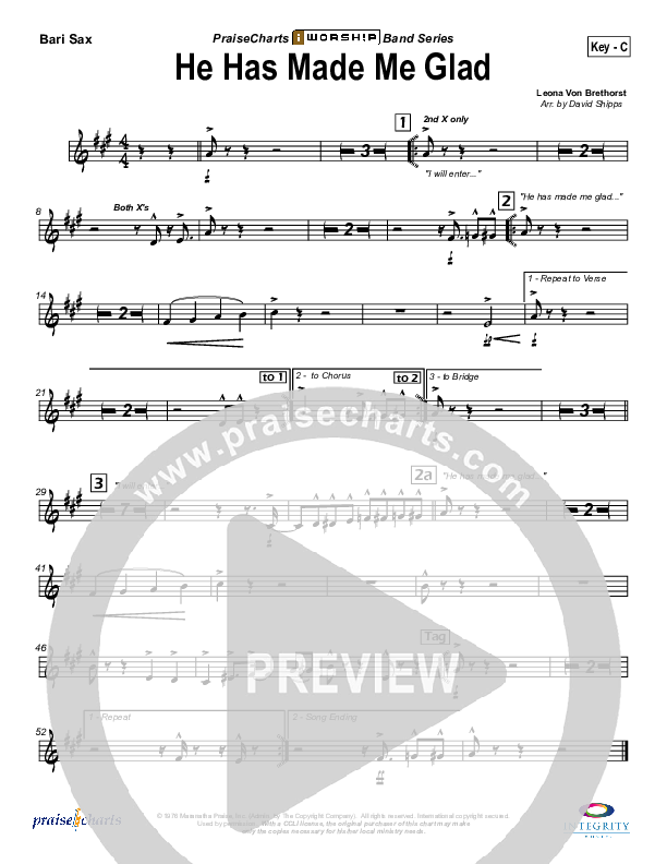 He Has Made Me Glad Bari Sax (Leona Von Brethorst)