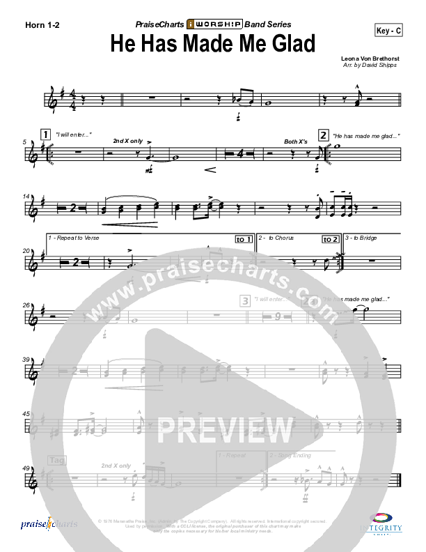 He Has Made Me Glad French Horn 1/2 (Leona Von Brethorst)