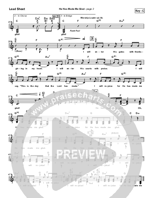 He Has Made Me Glad Lead Sheet (Leona Von Brethorst)