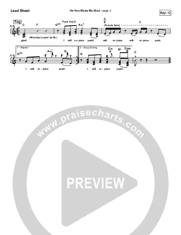 He Has Made Me Glad Lead Sheet (Leona Von Brethorst)