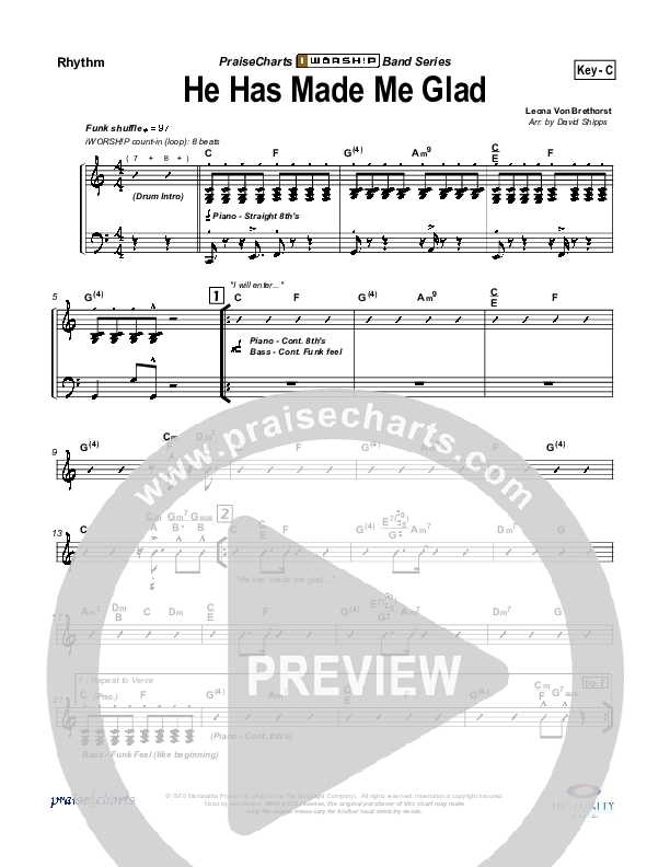 He Has Made Me Glad Rhythm Chart (Leona Von Brethorst)