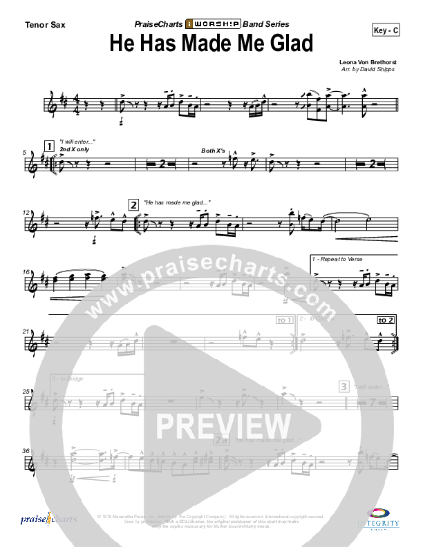He Has Made Me Glad Tenor Sax 2 (Leona Von Brethorst)