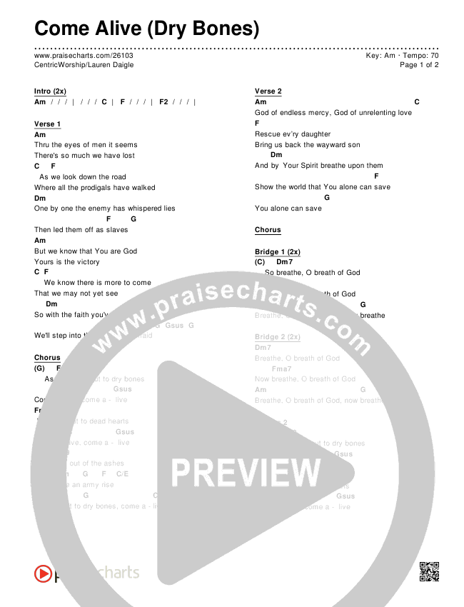 Come Alive (Dry Bones) Chords PDF (Centricity Worship / Lauren Daigle ...