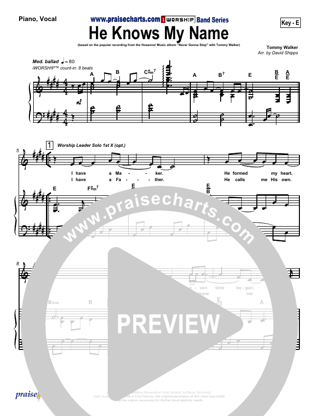 He Knows My Name Sheet Music (Tommy Walker) - PraiseCharts