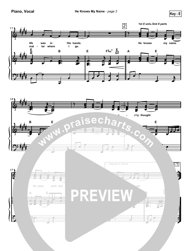He Knows My Name Sheet Music (Tommy Walker) - PraiseCharts