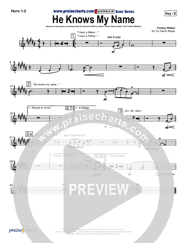 He Knows My Name Brass Pack (Tommy Walker)