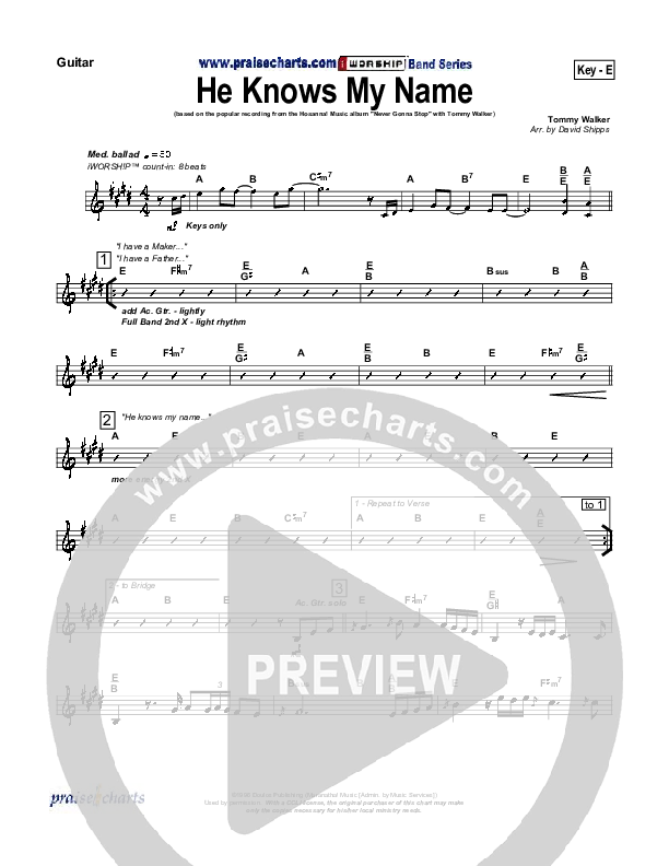 He Knows My Name Guitar (Tommy Walker)