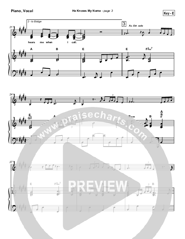 He Knows My Name Piano/Vocal (SATB) (Tommy Walker)