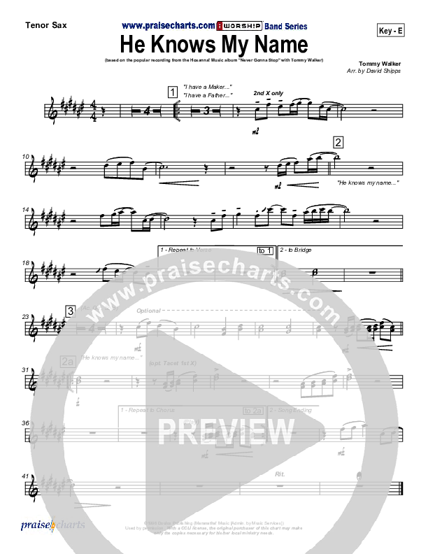 He Knows My Name Tenor Sax 2 (Tommy Walker)