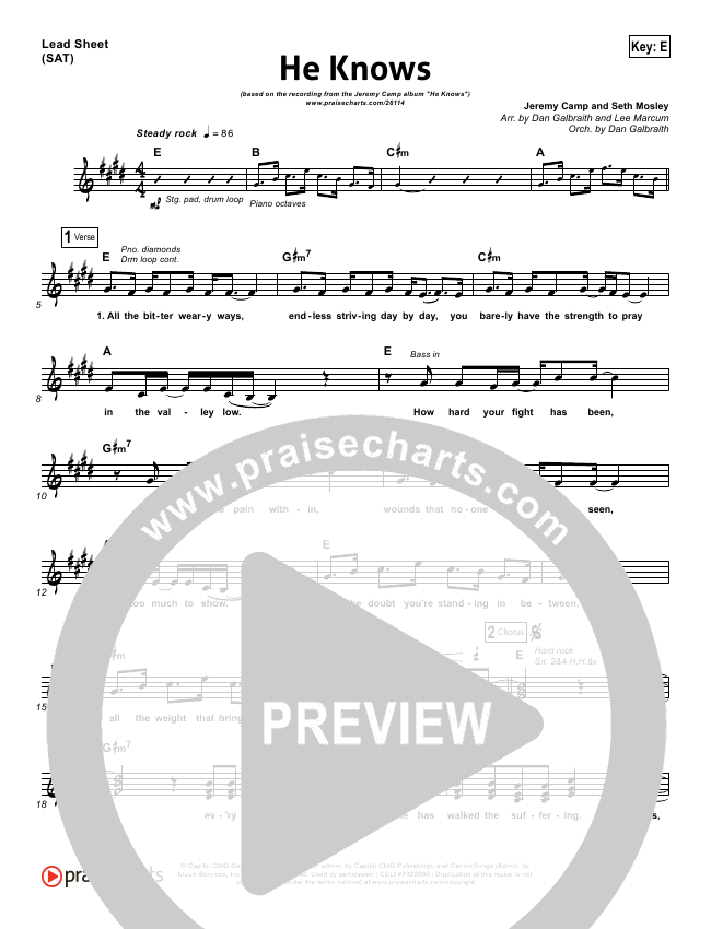 He Knows Sheet Music Pdf Jeremy Camp Praisecharts