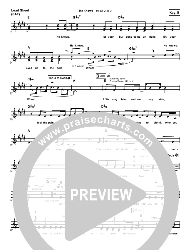 He Knows Sheet Music Pdf Jeremy Camp Praisecharts