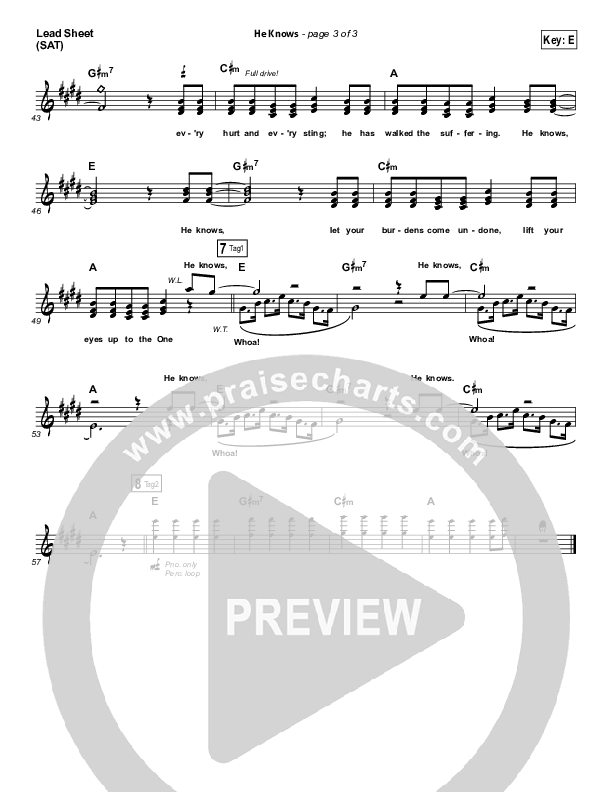 He Knows Lead Sheet (SAT) (Jeremy Camp)