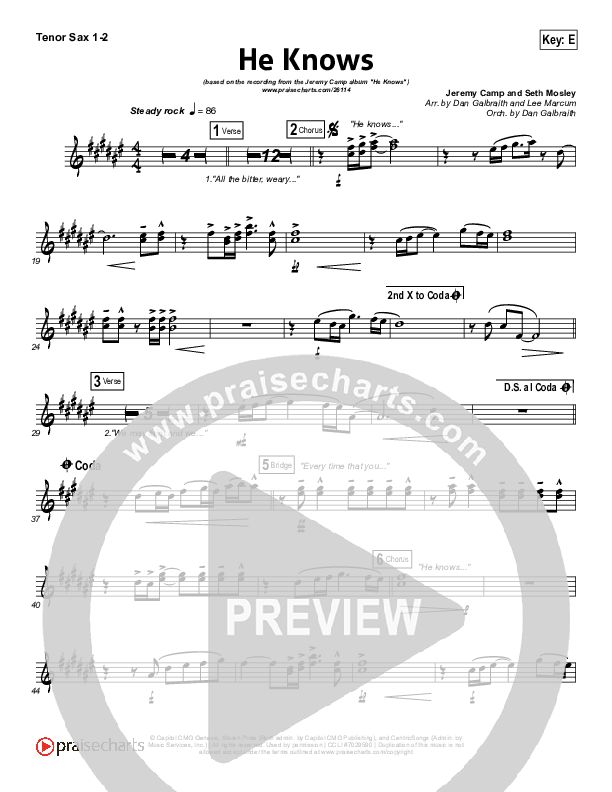 He Knows Tenor Sax 1/2 (Jeremy Camp)