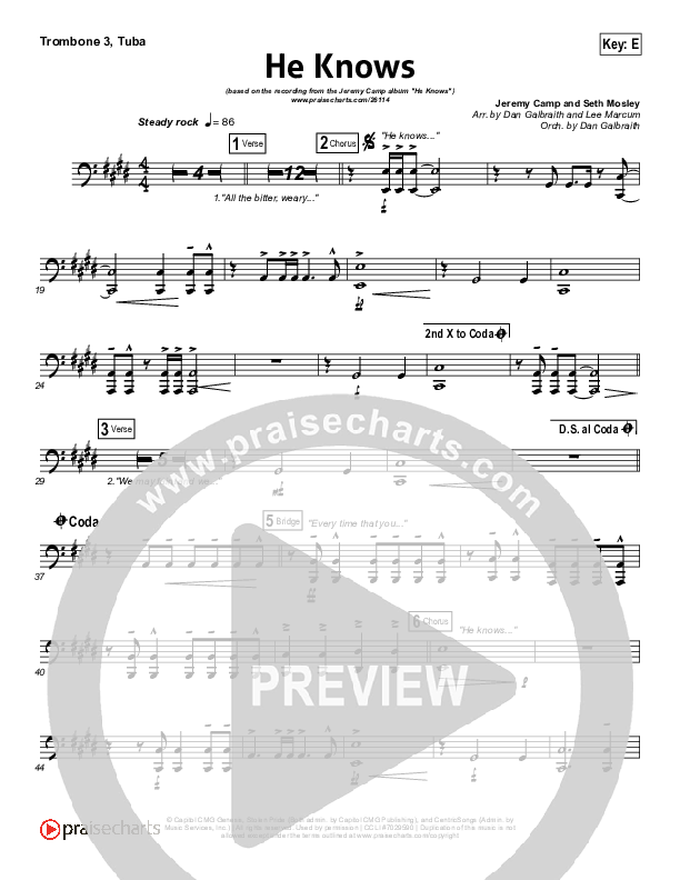 He Knows Trombone 3/Tuba (Jeremy Camp)