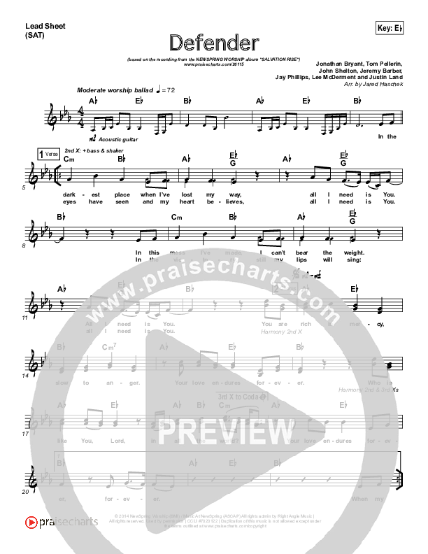 Defender Lead Sheet (NewSpring Worship)