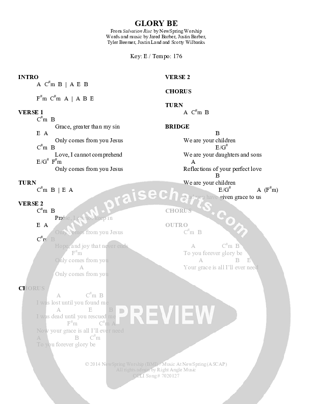 Glory Be Chords & Lyrics (NewSpring Worship)