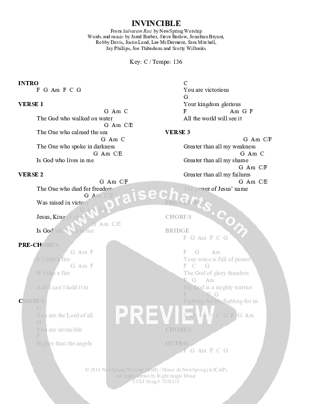 Invincible Chords & Lyrics (NewSpring Worship)