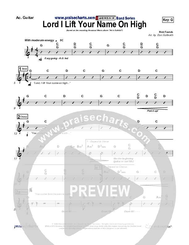 Lord I Lift Your Name On High Rhythm Chart (Paul Baloche)