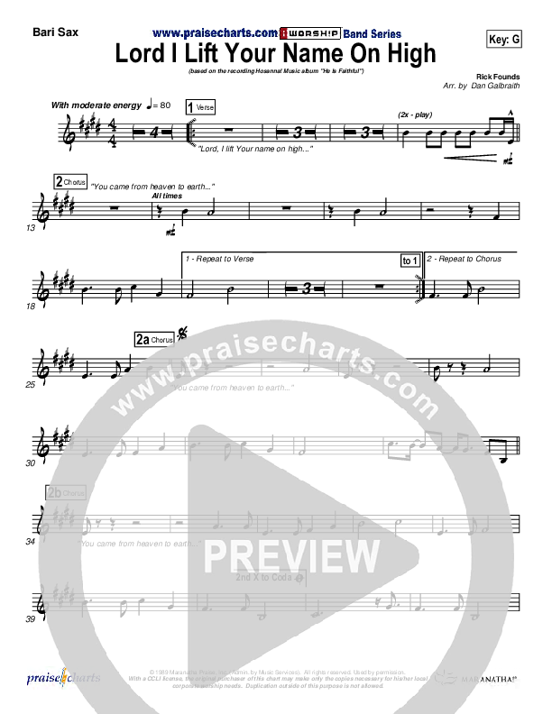 Lord I Lift Your Name On High Bari Sax (Paul Baloche)