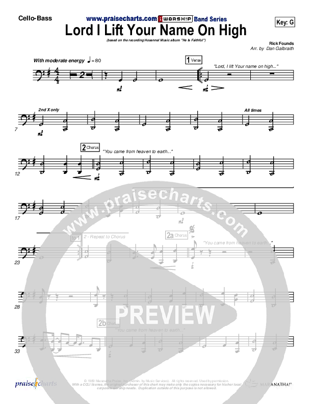 Lord I Lift Your Name On High Cello/Bass (Paul Baloche)