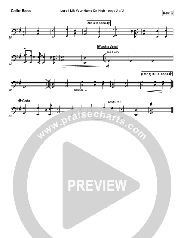 Lord I Lift Your Name On High Cello/Bass (Paul Baloche)