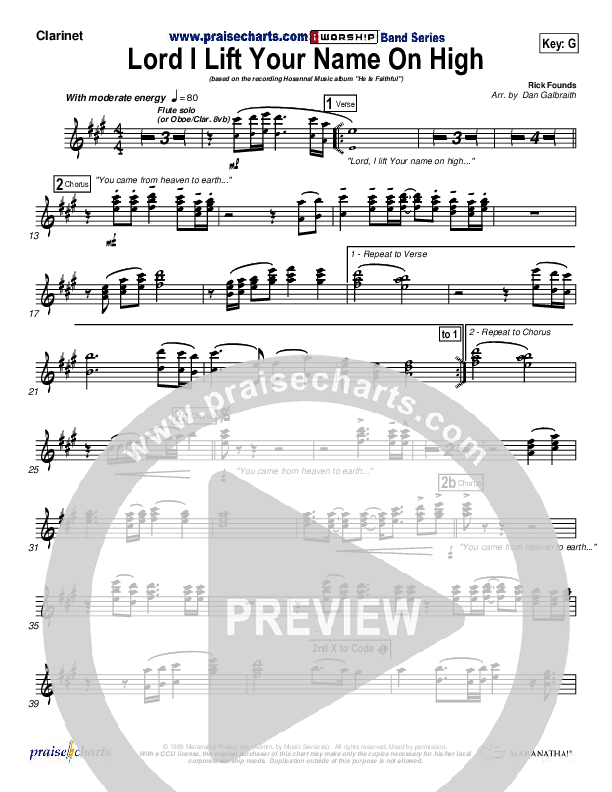 Lord I Lift Your Name On High Clarinet (Paul Baloche)