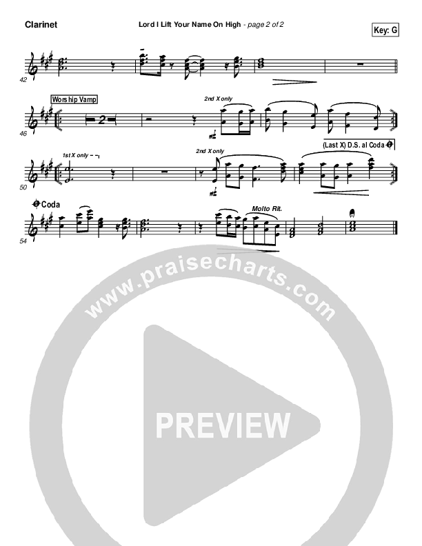 Lord I Lift Your Name On High Clarinet (Paul Baloche)