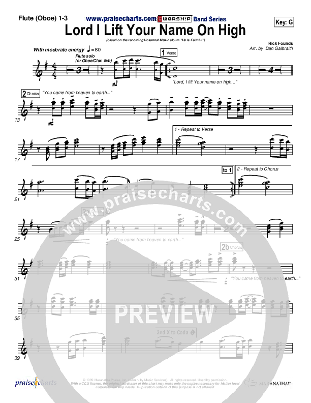 Lord I Lift Your Name On High Flute/Oboe 1/2/3 (Paul Baloche)