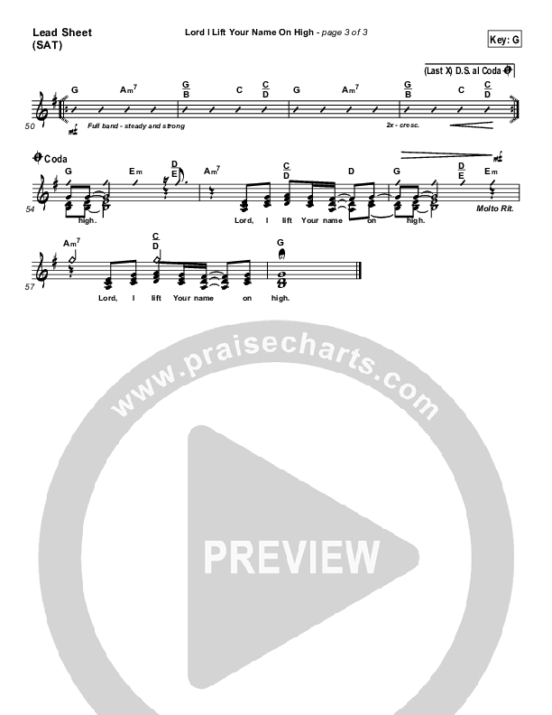 Lord I Lift Your Name On High Lead Sheet (Paul Baloche)