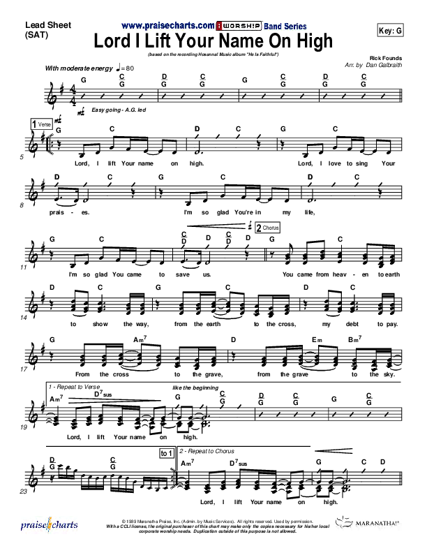 Lord I Lift Your Name On High Lead Sheet (SAT) (Paul Baloche)