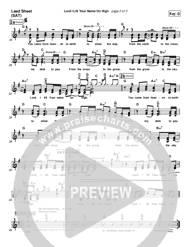 Lord I Lift Your Name On High Lead Sheet (SAT) (Paul Baloche)