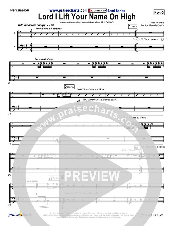 Lord I Lift Your Name On High Percussion (Paul Baloche)